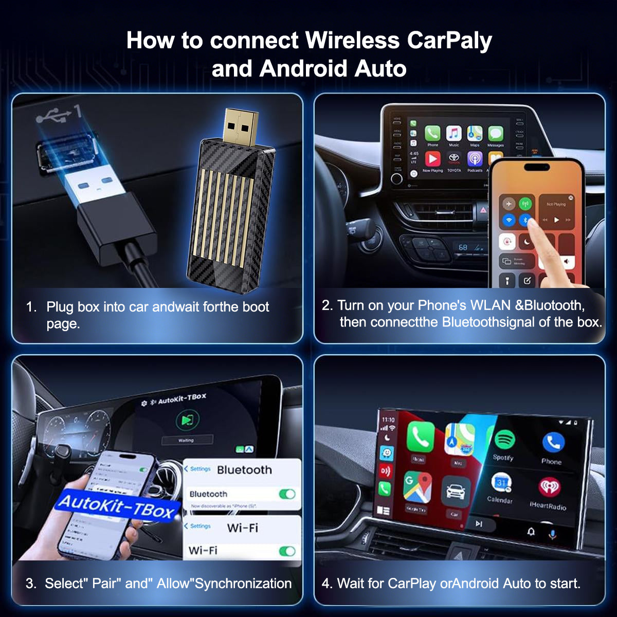 Mini Al Box -4 in 1 Wireless CarPlay and Android Auto Adapter