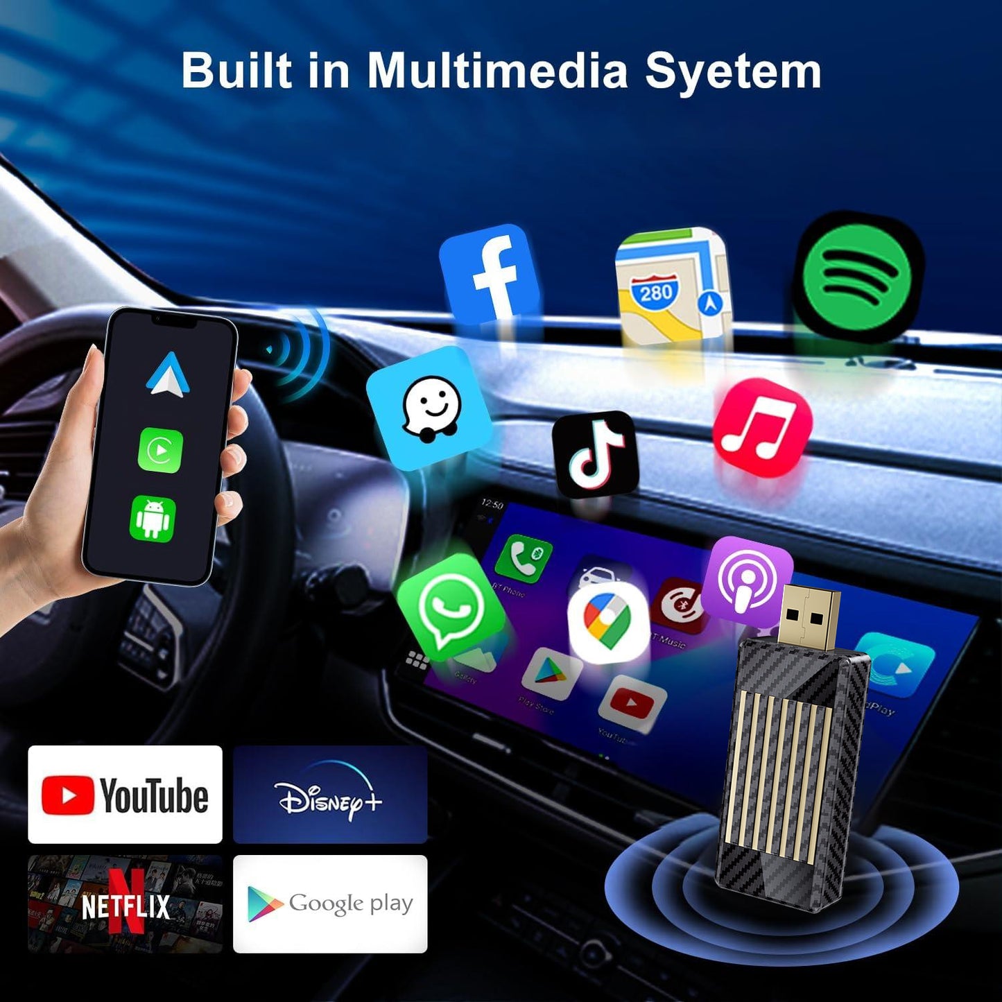 Mini Al Box -3 in 1 Wireless CarPlay and Android Auto Adapter
