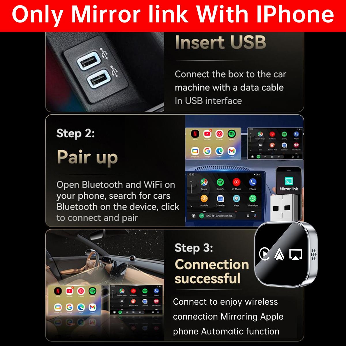 【Yurnlv】3 in 1 Wireless Carplay Mirror Link Adapter