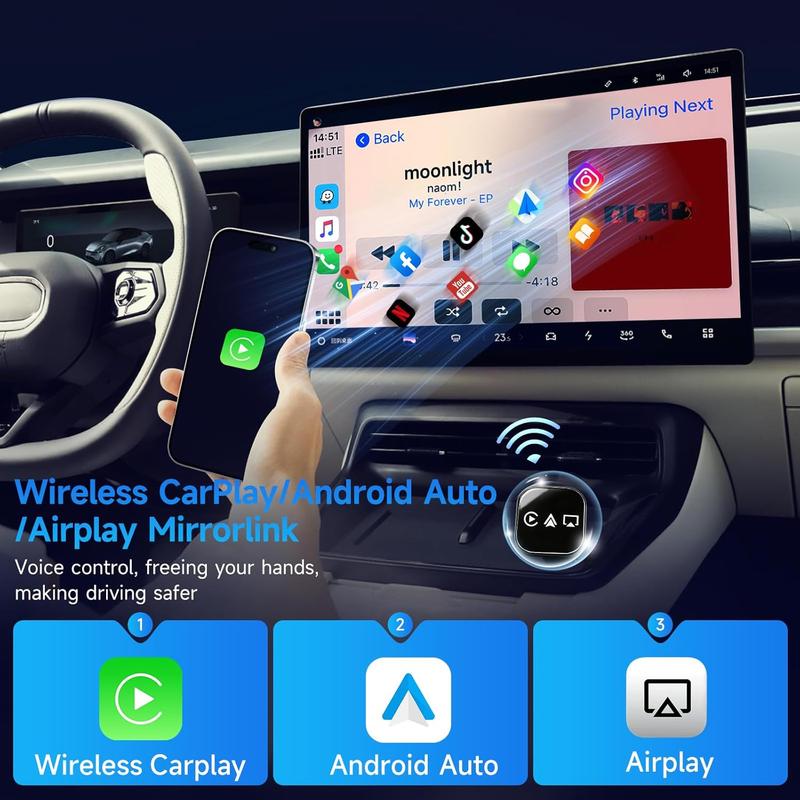 2026 Upgrade 4-in-1 Wireless CarPlay Adapter - Mirror Link/AirPlay, Instant Wired to Wireless, Plug & Play Mini Stable Design