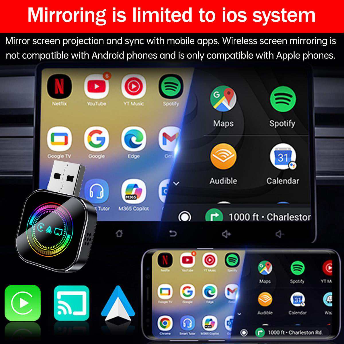 2026 Upgrade 3-in-1 Wireless CarPlay Adapter - Mirror Link/AirPlay, Instant Wired to Wireless, Plug & Play Mini Stable Design