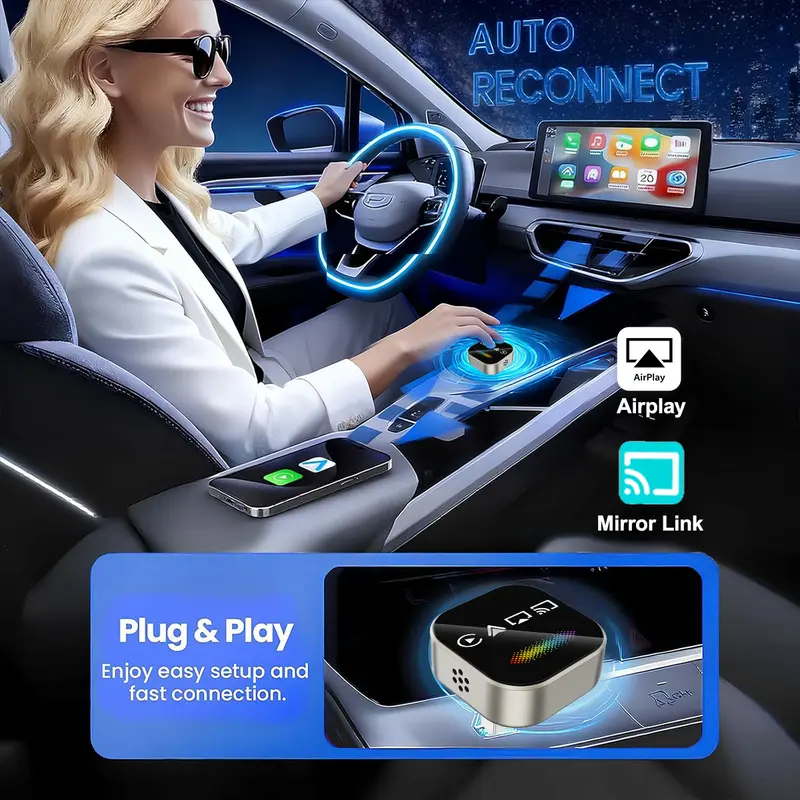 2026 Upgrade 4-in-1 Wireless CarPlay Adapter - Mirror Link/AirPlay, Instant Wired to Wireless, Plug & Play Mini Stable Design