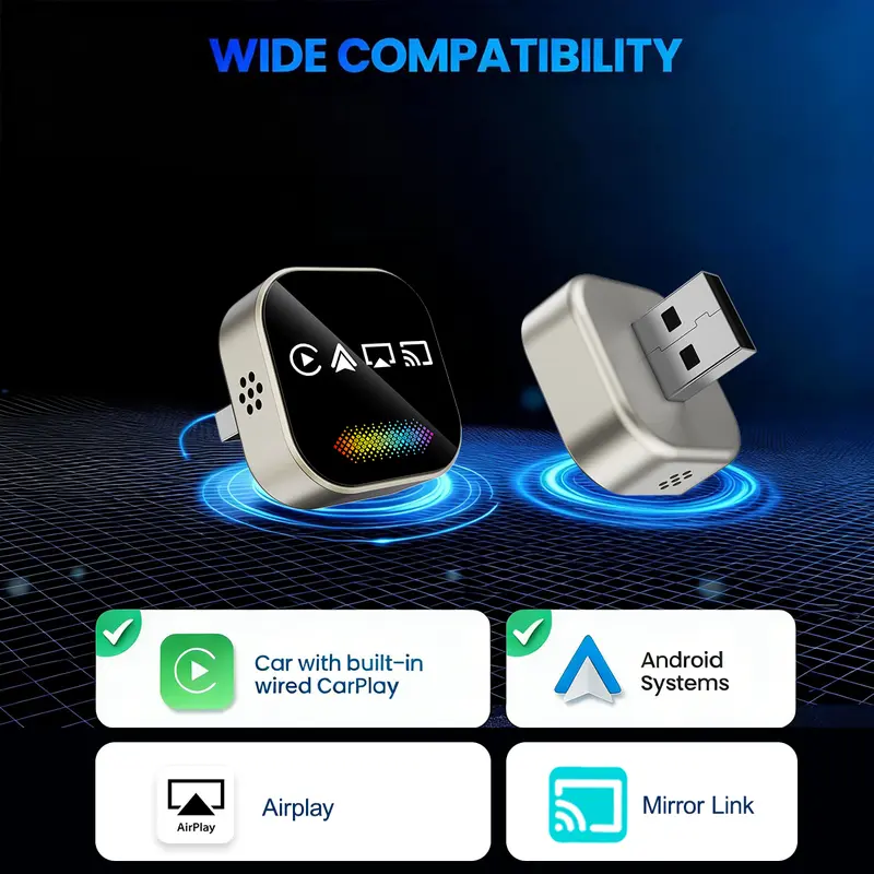 2026 Upgrade 4-in-1 Wireless CarPlay Adapter - Mirror Link/AirPlay, Instant Wired to Wireless, Plug & Play Mini Stable Design