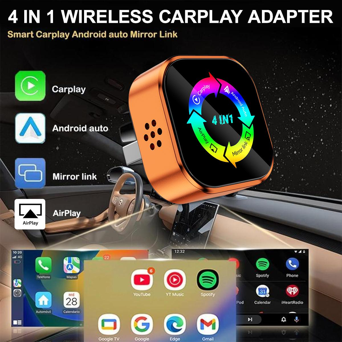 Delivery in 3 days-2026 Upgrade 4 in 1 Wireless Carplay Mirror Link Adapter foriPhone/Android auto