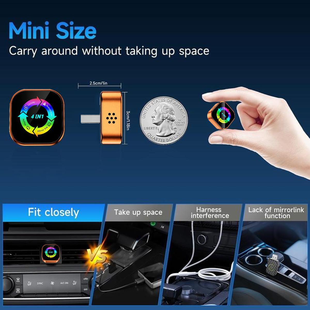 Delivery in 3 days-2026 Upgrade 4 in 1 Wireless Carplay Mirror Link Adapter foriPhone/Android auto