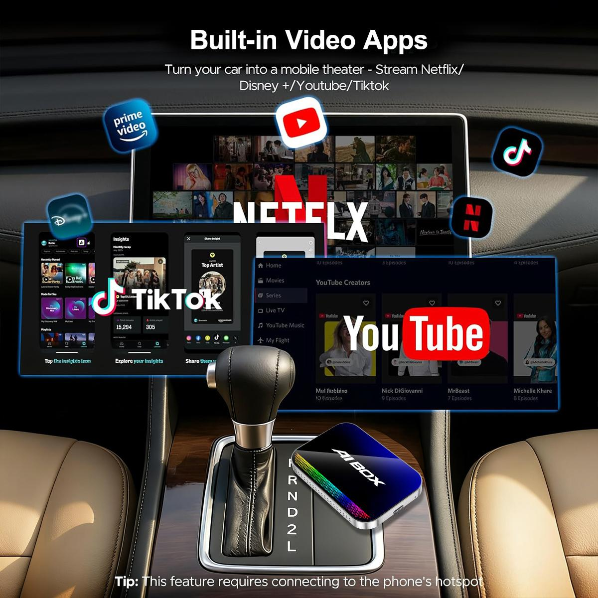 4-in-1 Wireless CarPlay & Android Auto Adapter Compatible with Netflix YouTube TikTok Screen Mirror Link & Play for OEM Wired CarPlay Cars