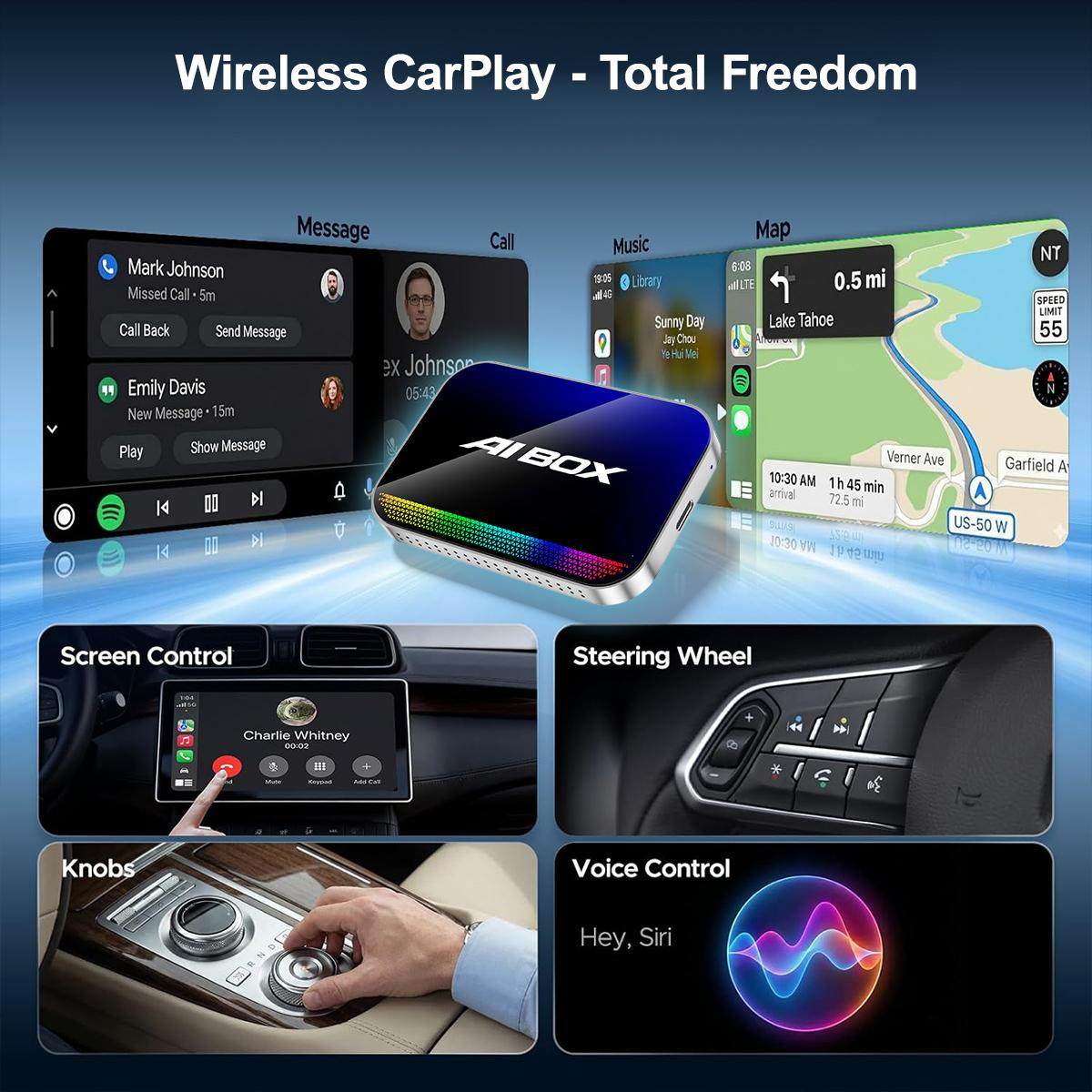 4-in-1 Wireless CarPlay & Android Auto Adapter Compatible with Netflix YouTube TikTok Screen Mirror Link & Play for OEM Wired CarPlay Cars