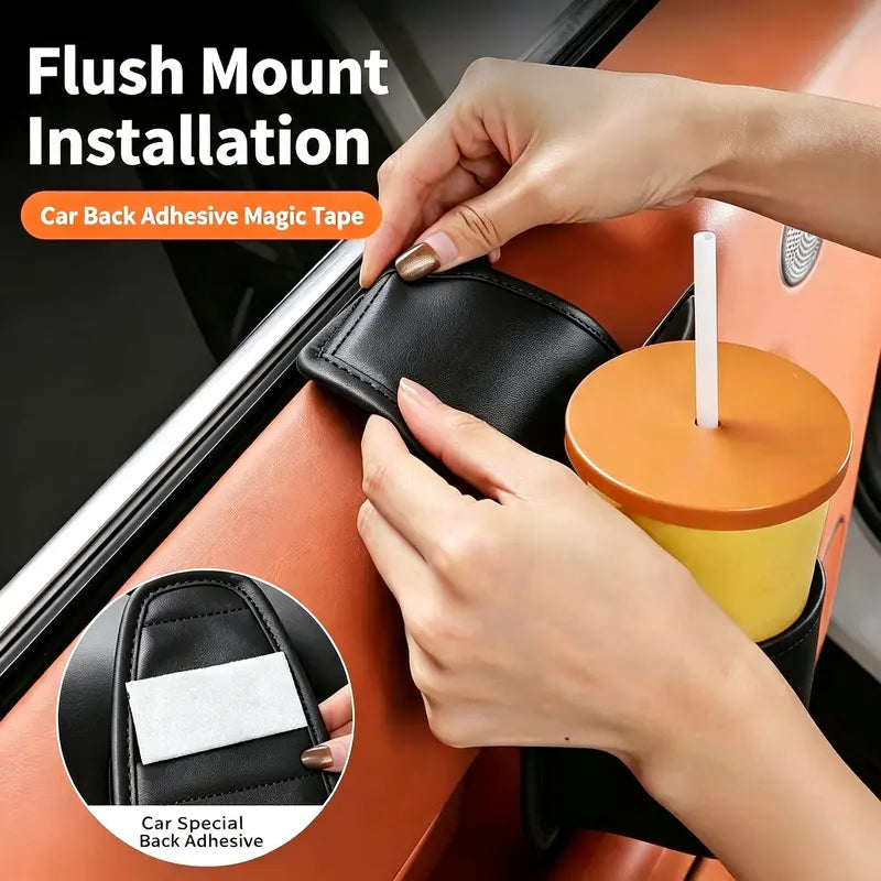 Car Door Cup & Gap Storage Pocket | Premium Leather Car Organizer