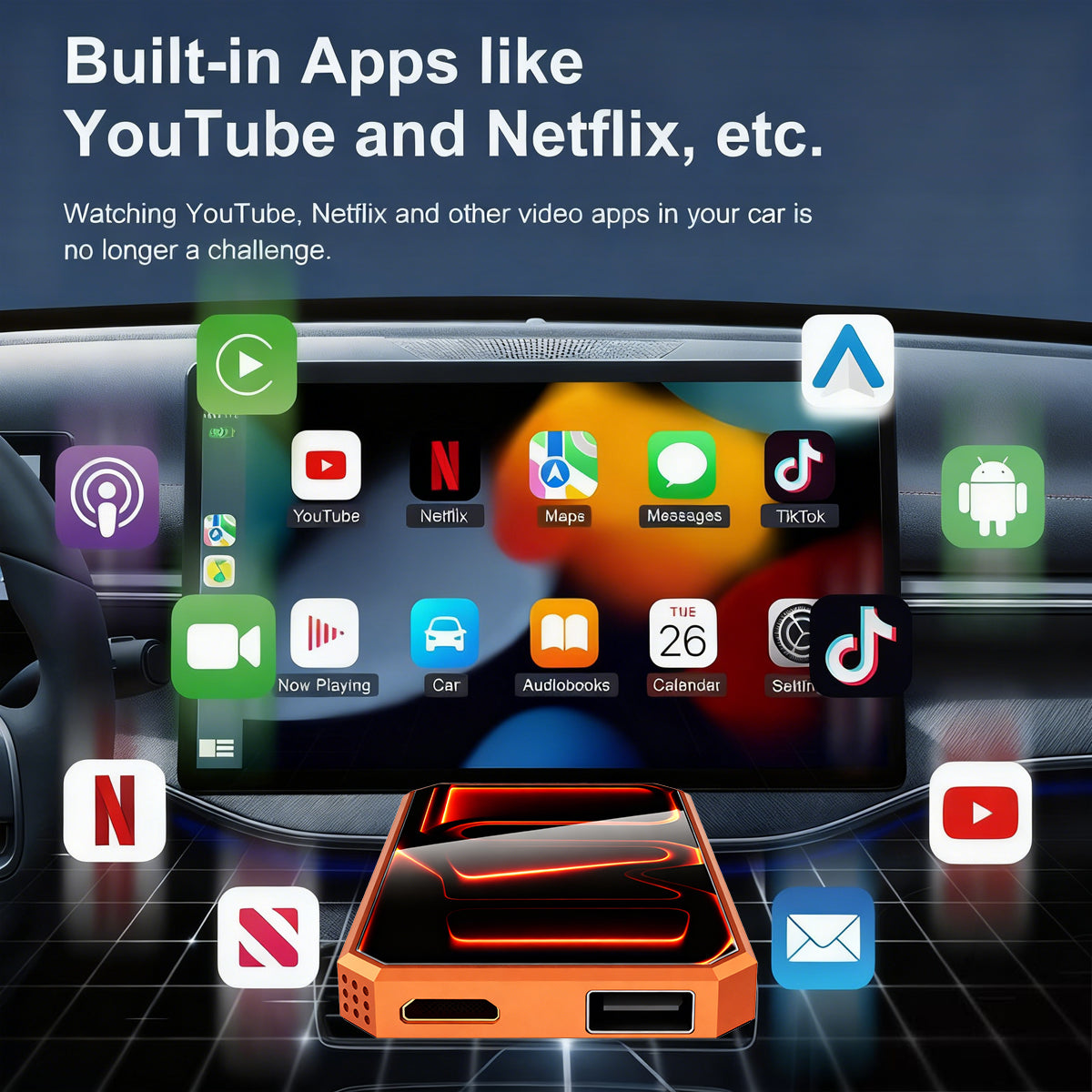 【Yurnlv】2026 Carplay Adapter - Stream Netflix/YouTube/TikTok to your car!