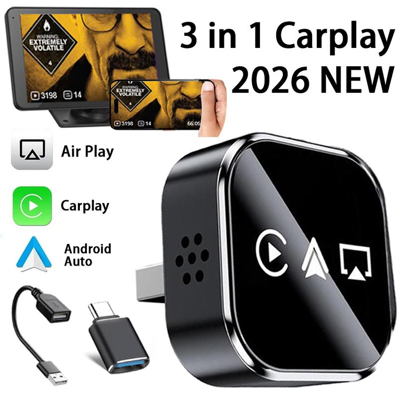 2026 Upgrade 4-in-1 Wireless CarPlay Adapter - Mirror Link/AirPlay, Instant Wired to Wireless, Plug & Play Mini Stable Design（副本）