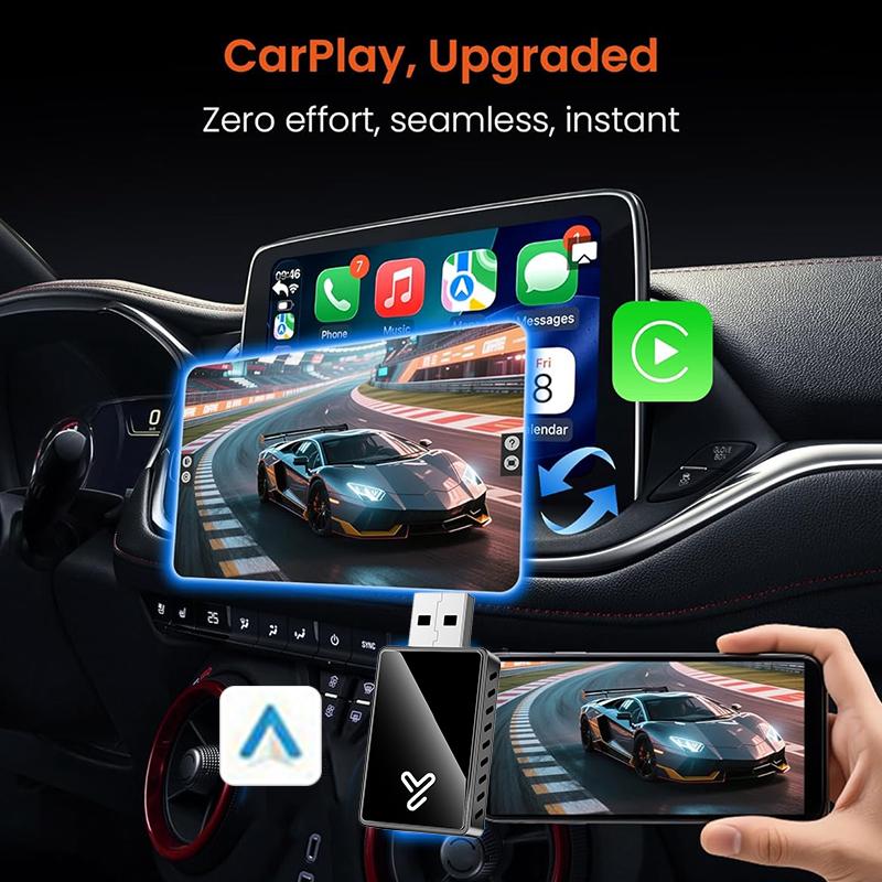 2026 Upgrade 3-in-1 Wireless CarPlay Adapter - Mirror Link/AirPlay, Instant Wired to Wireless, Plug & Play Mini Stable Design