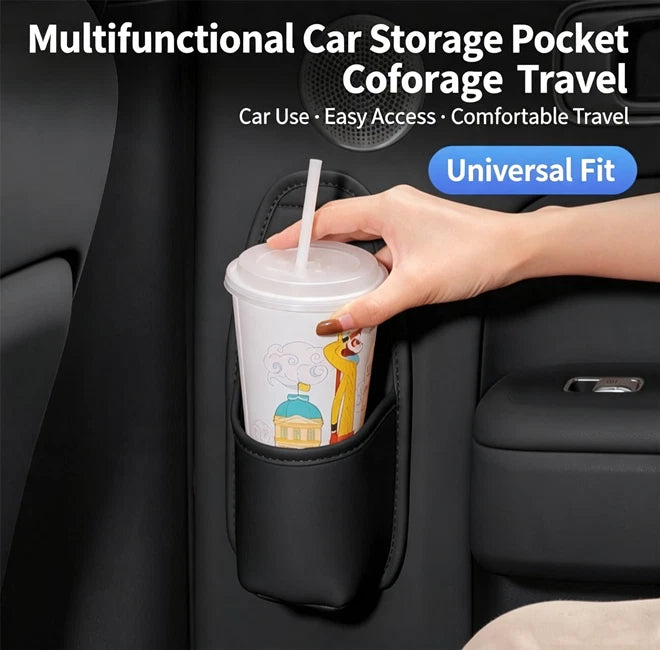 Car Door Cup & Gap Storage Pocket | Premium Leather Car Organizer